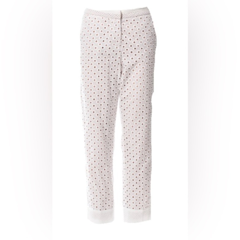 Trina Turk EUC Lenore Eyelet Cropped Ankle Pants White Tan Size 10